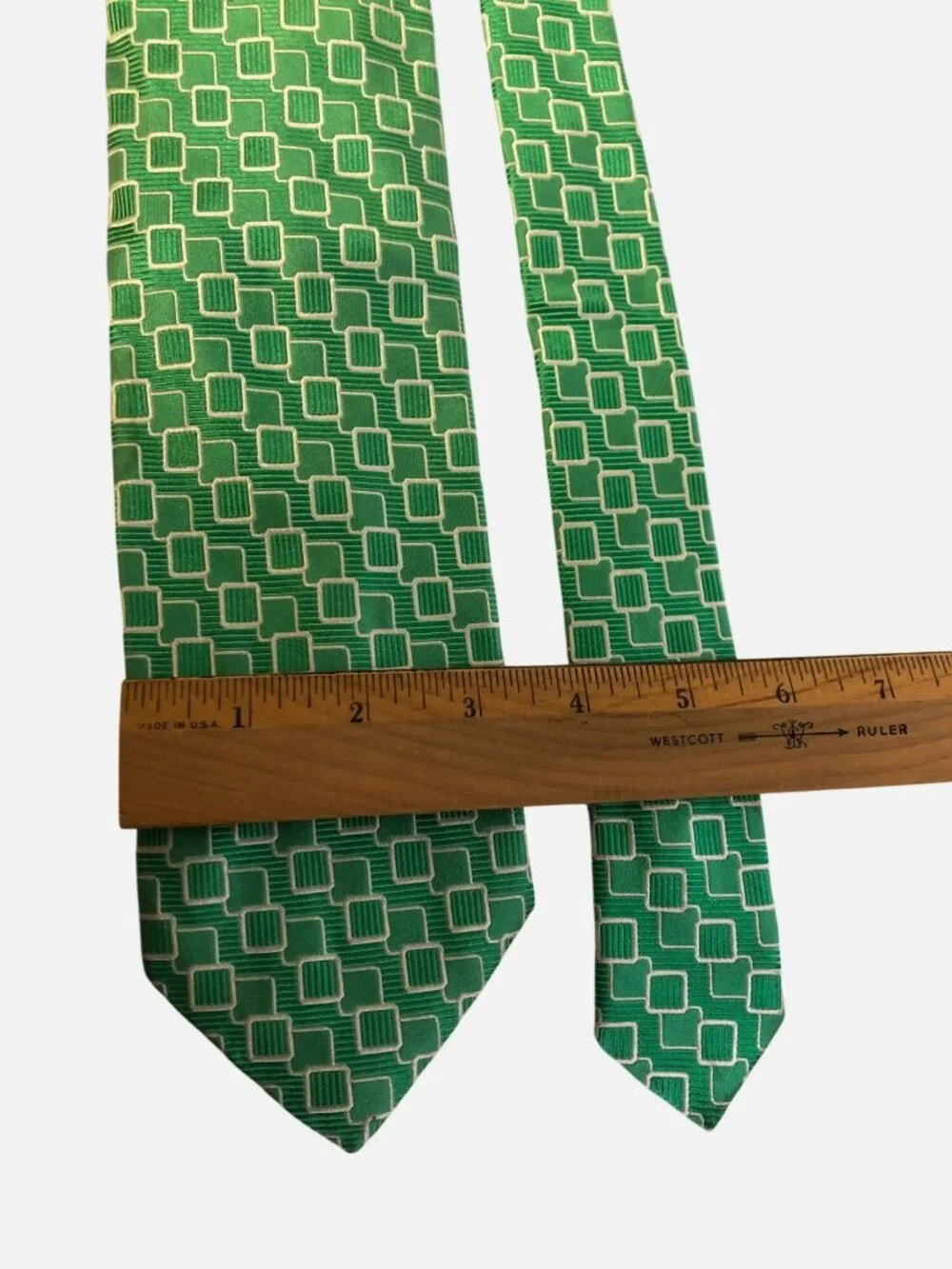 Faconnable Green Geometric Silk Tie Mens Spring Necktie France Office Colorful